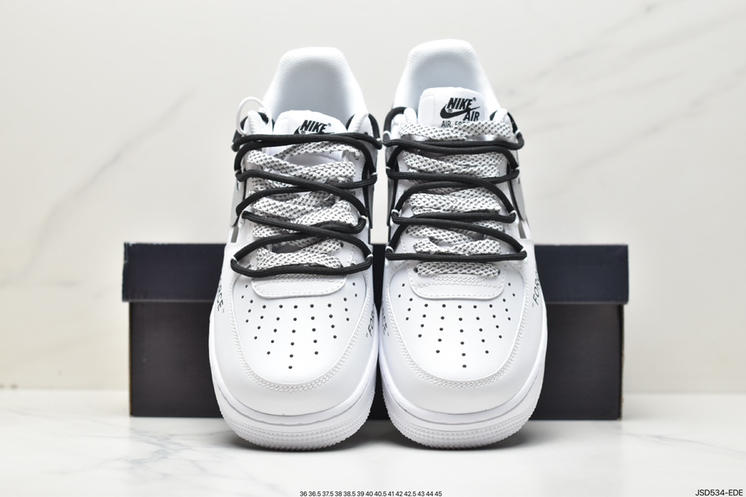 200 Off-White x Nike Air Force 1'07 Low”White/Black”空军一号板鞋“OW白黑斑马线绑绳”CV1724-115