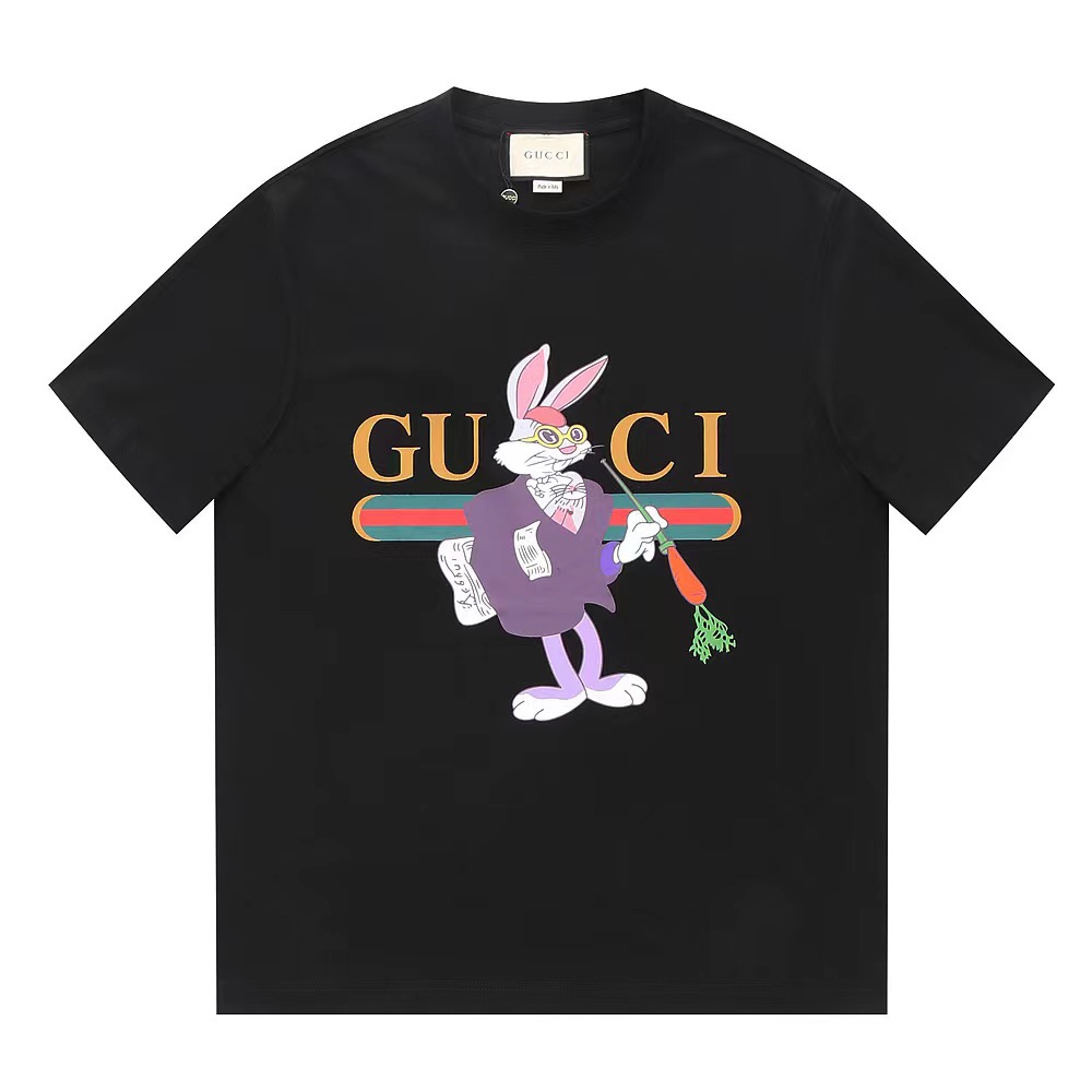 Gucci Clothing T-Shirt Beige Black Printing Unisex Cotton Spring/Summer Collection Fashion Short Sleeve