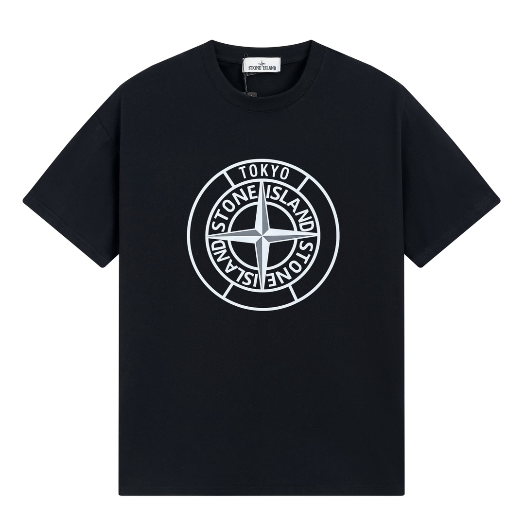 Stone Island Top
 Clothing T-Shirt Buy 2023 Replica
 Black White Printing Unisex Combed Cotton Summer Collection Short Sleeve