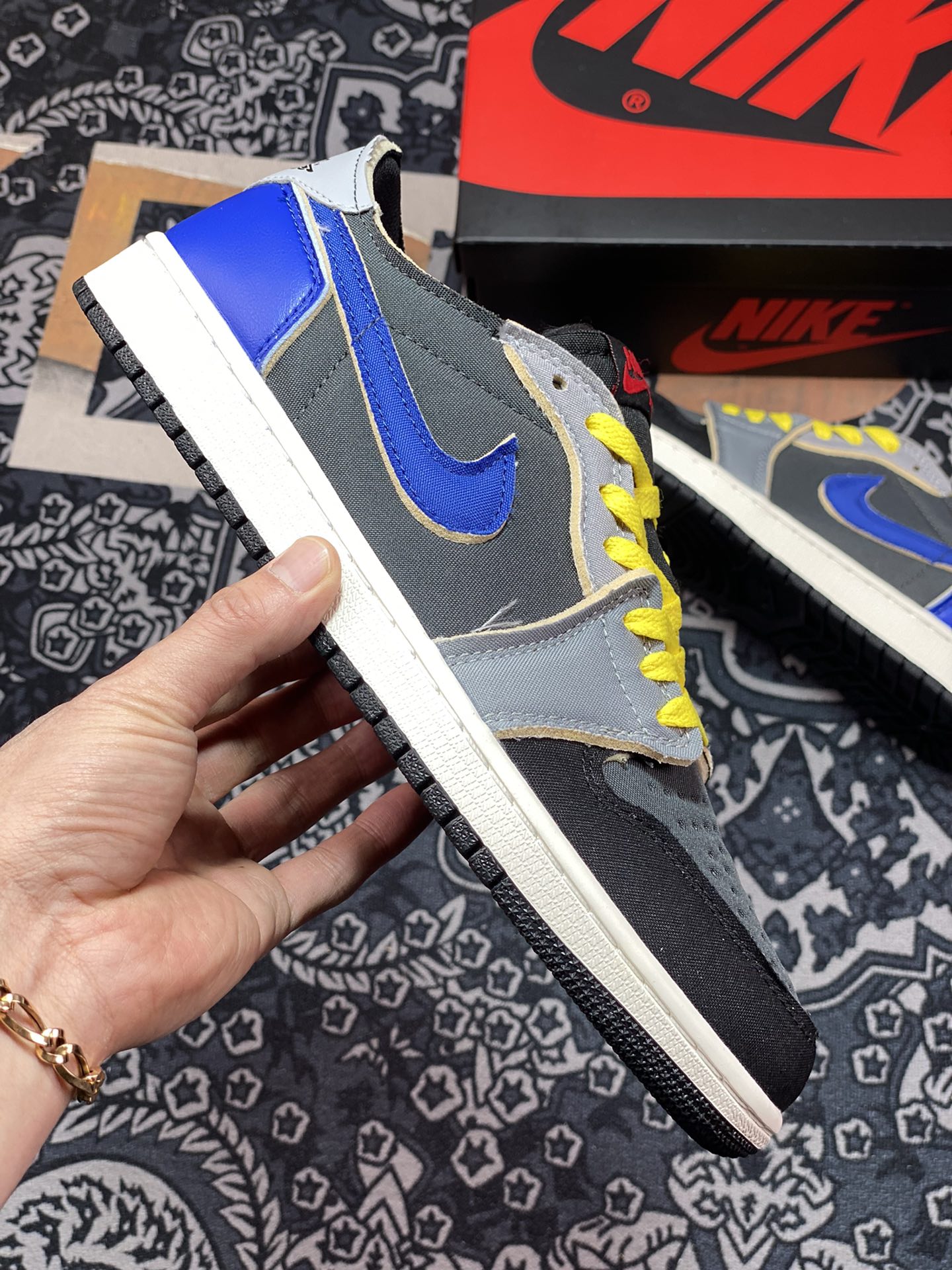 Original grade Air Jordan 1 Low black gray blue AJ1 low-top casual sneakers DV0982-006