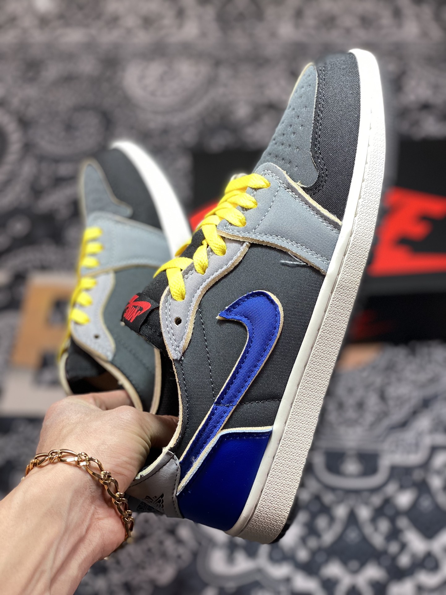 Original grade Air Jordan 1 Low black gray blue AJ1 low-top casual sneakers DV0982-006