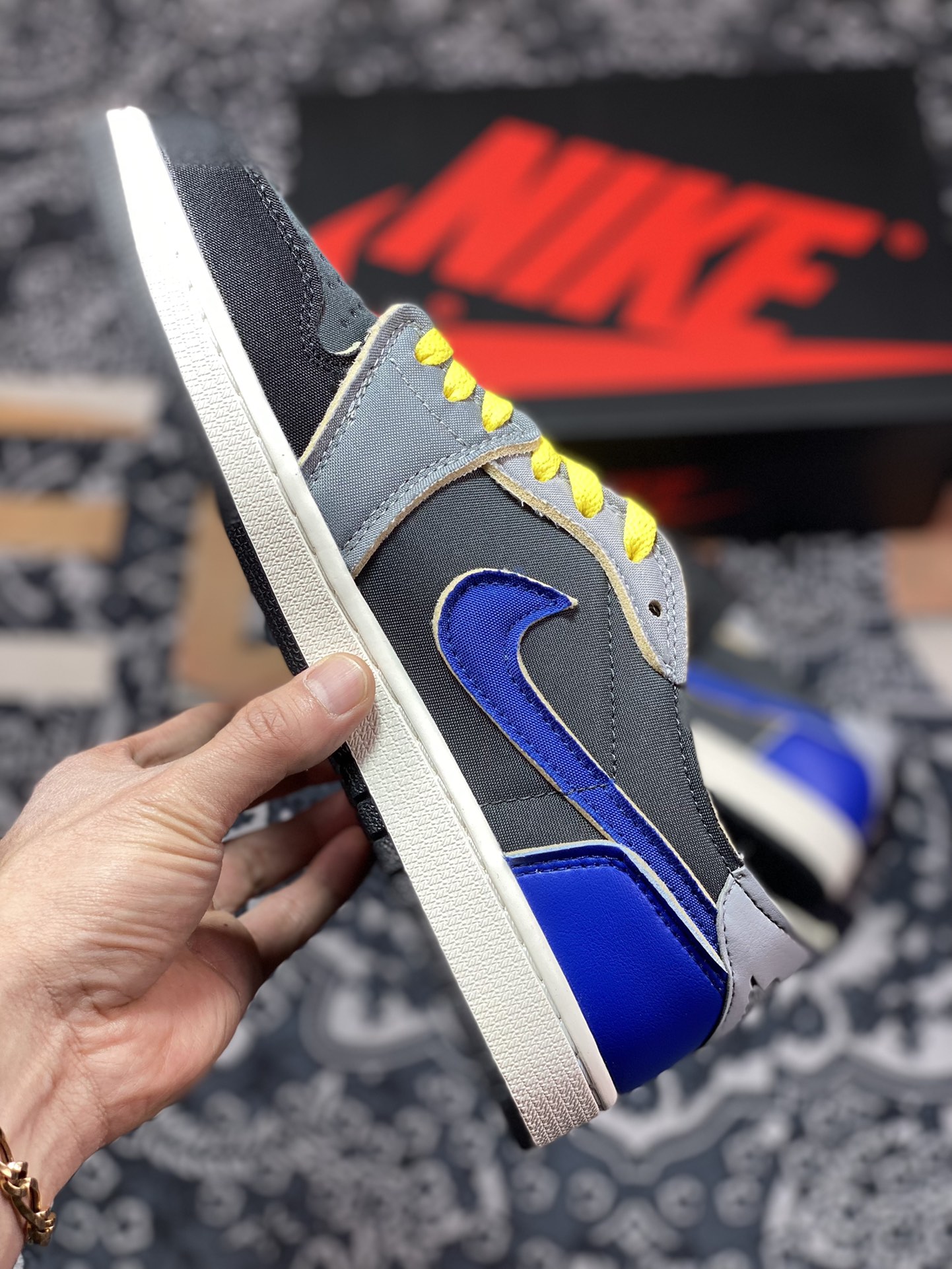 Original grade Air Jordan 1 Low black gray blue AJ1 low-top casual sneakers DV0982-006