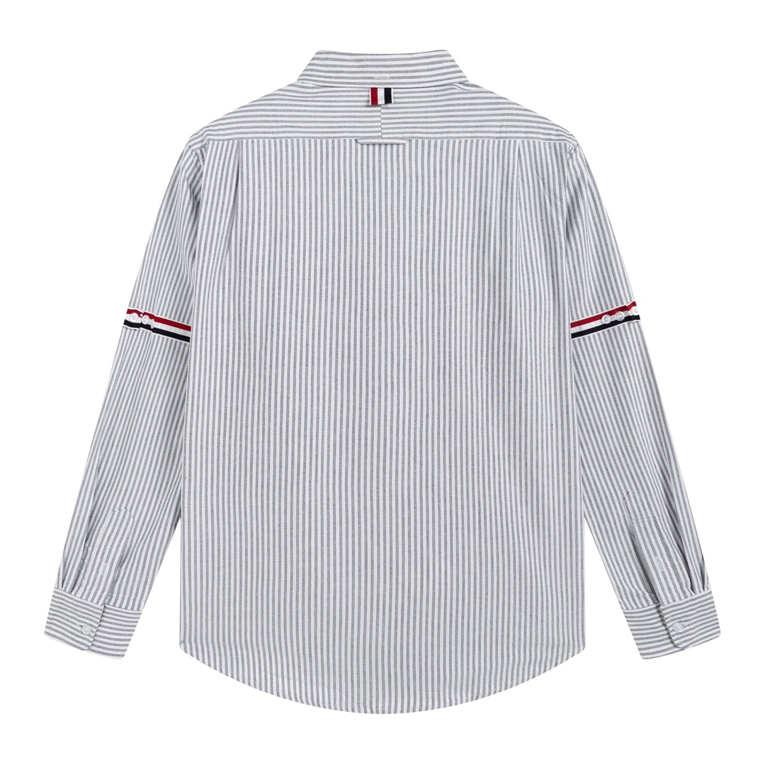 Tom Browne’s Classic Striped Oxford Swirl Shirt in Blue Grey, Sizes 0-4 - 图片 2