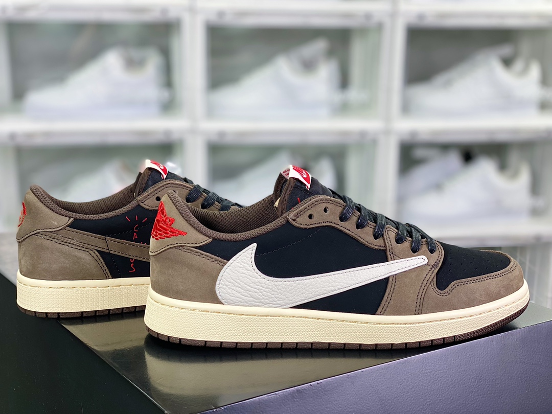 400 Travis Scott x 【Nike】 Air Jordan 1 Retro Low OG”Cactus Jack”AJ1乔丹一代篮球鞋“TS联名深棕黑白倒钩”CQ4277-001