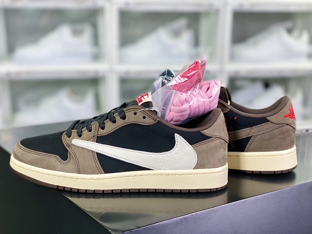 400 Travis Scott x 【Nike】 Air Jordan 1 Retro Low OG”Cactus Jack”AJ1乔丹一代篮球鞋“TS联名深棕黑白倒钩”CQ4277-001