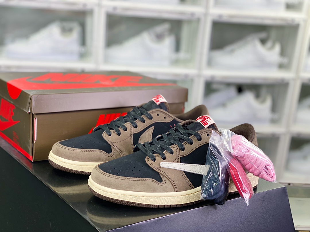 400 Travis Scott x 【Nike】 Air Jordan 1 Retro Low OG”Cactus Jack”AJ1乔丹一代篮球鞋“TS联名深棕黑白倒钩”CQ4277-001