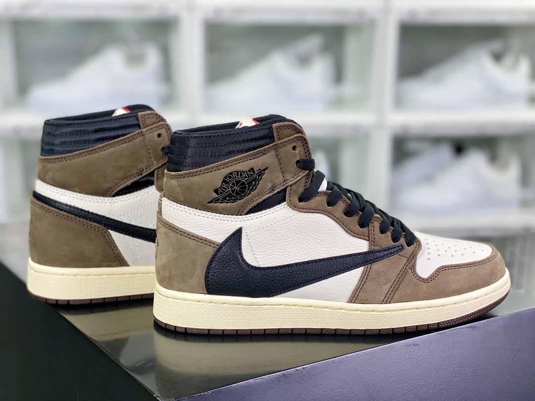 450 Travis Scott x 【Nike】 Air Jordan 1 Retro High OG”Cactus Jack”AJ1乔丹一代篮球鞋“深棕白黑倒钩鬼脸”CD4487-100