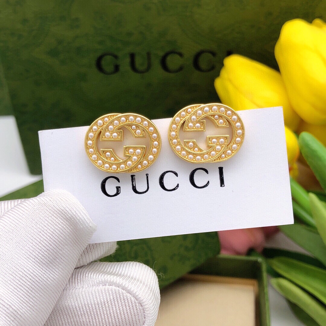 NO:105358,No. GED0127 Gucci new double G interlocking rice bead earrings, jewelry boutique, gucci, gucci19860909编号GED0127 Gucci古驰新款双G互扣式米珠耳钉,饰品精品,gucci,gucci,Jewelry