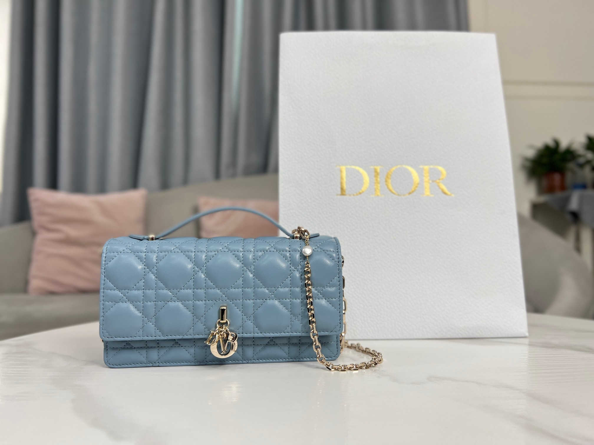 Dior High
 Clutches & Pouch Bags Blue Sky Sheepskin Lady Chains