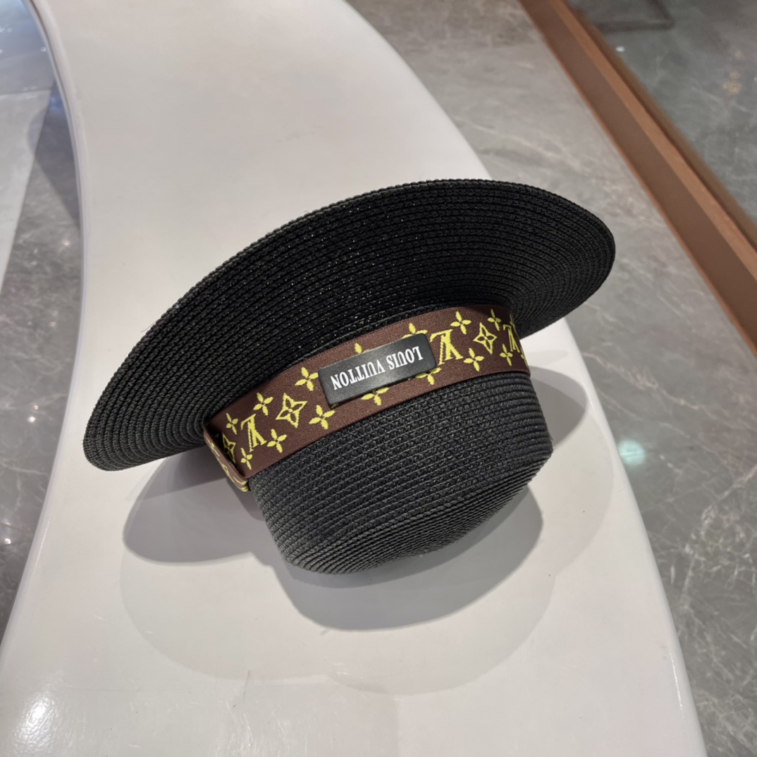  🎀LV平顶帽🎩平顶草帽👒草编帽子沙滩帽