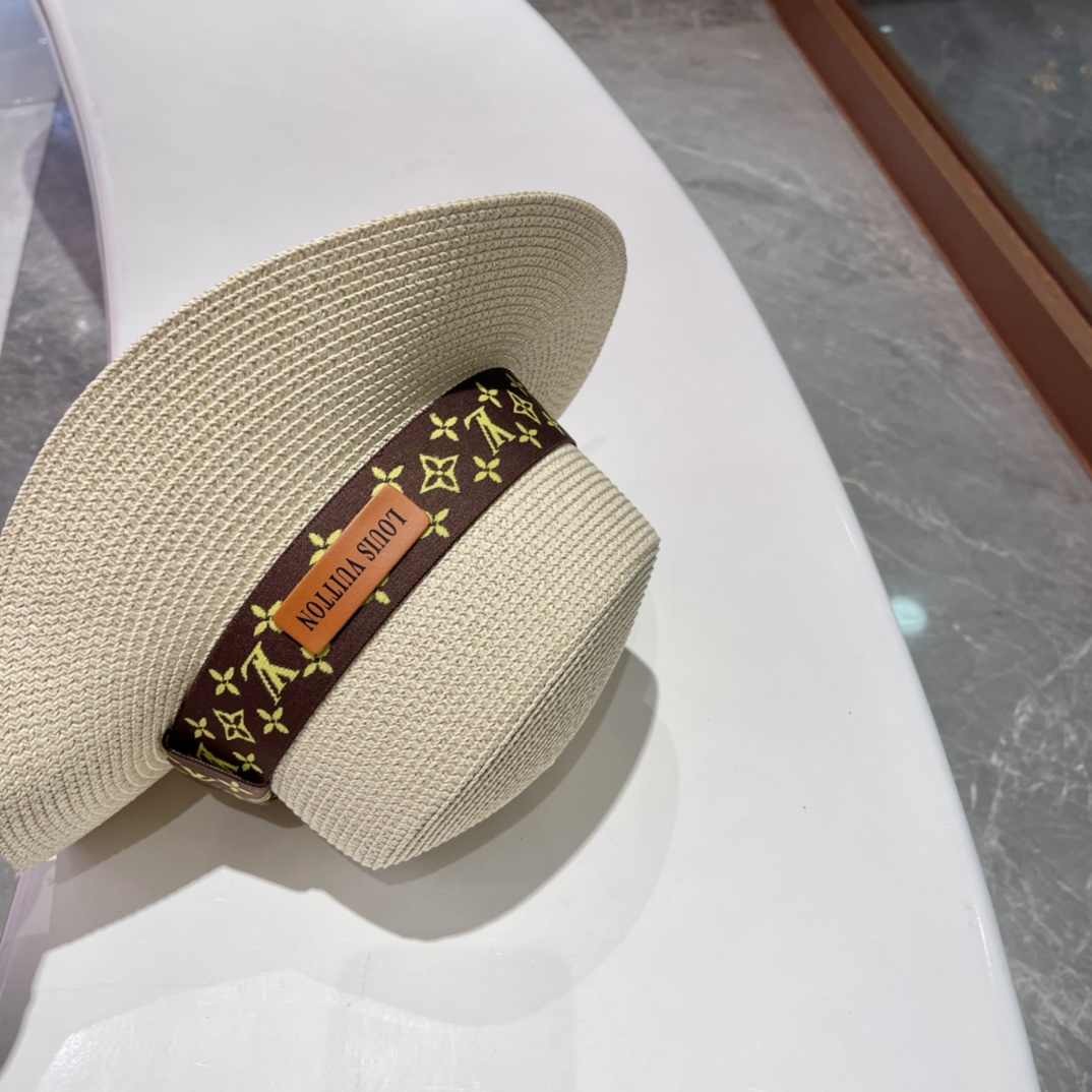  🎀LV平顶帽🎩平顶草帽👒草编帽子沙滩帽