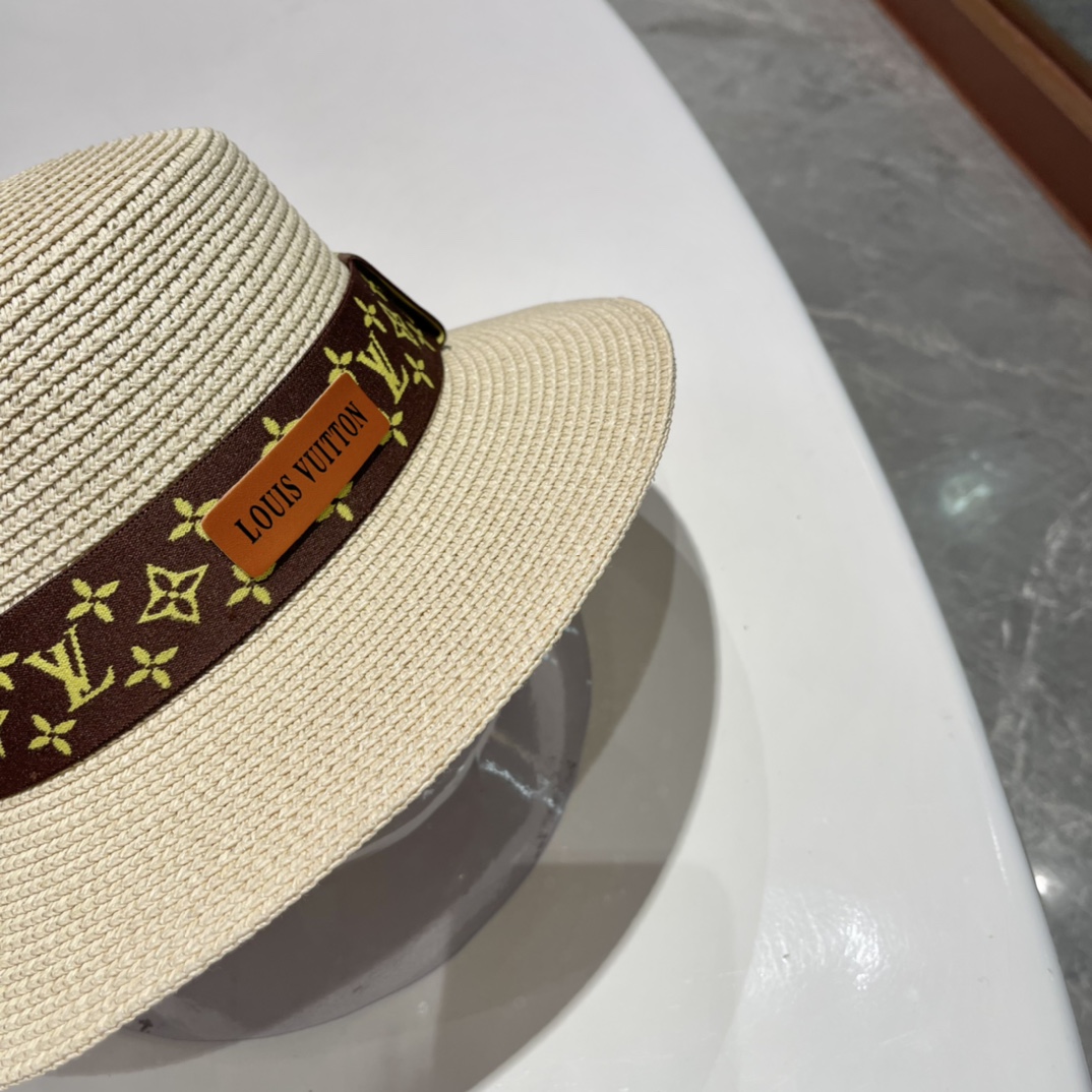  🎀LV平顶帽🎩平顶草帽👒草编帽子沙滩帽