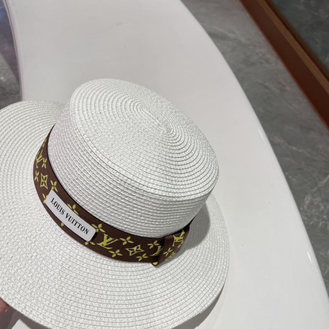  🎀LV平顶帽🎩平顶草帽👒草编帽子沙滩帽