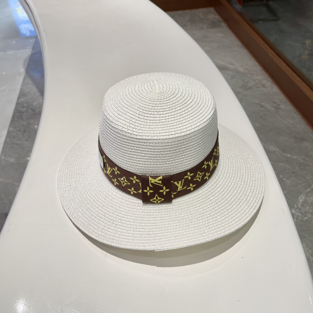  🎀LV平顶帽🎩平顶草帽👒草编帽子沙滩帽