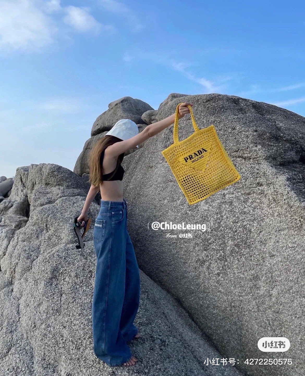 [Prada Hats]PRADA PRADA straw bag Internet celebrity shoulder bag Papyrus maki