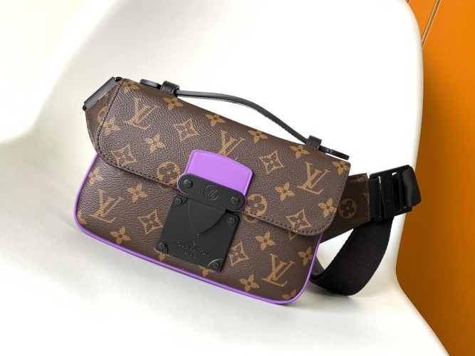 Louis Vuitton S Lock Sling Bag Monogram Macassar Canvas with Purple Accent 1 Louis Vuitton S Lock Sling Bag Monogram Macassar Canvas with Purple Accent