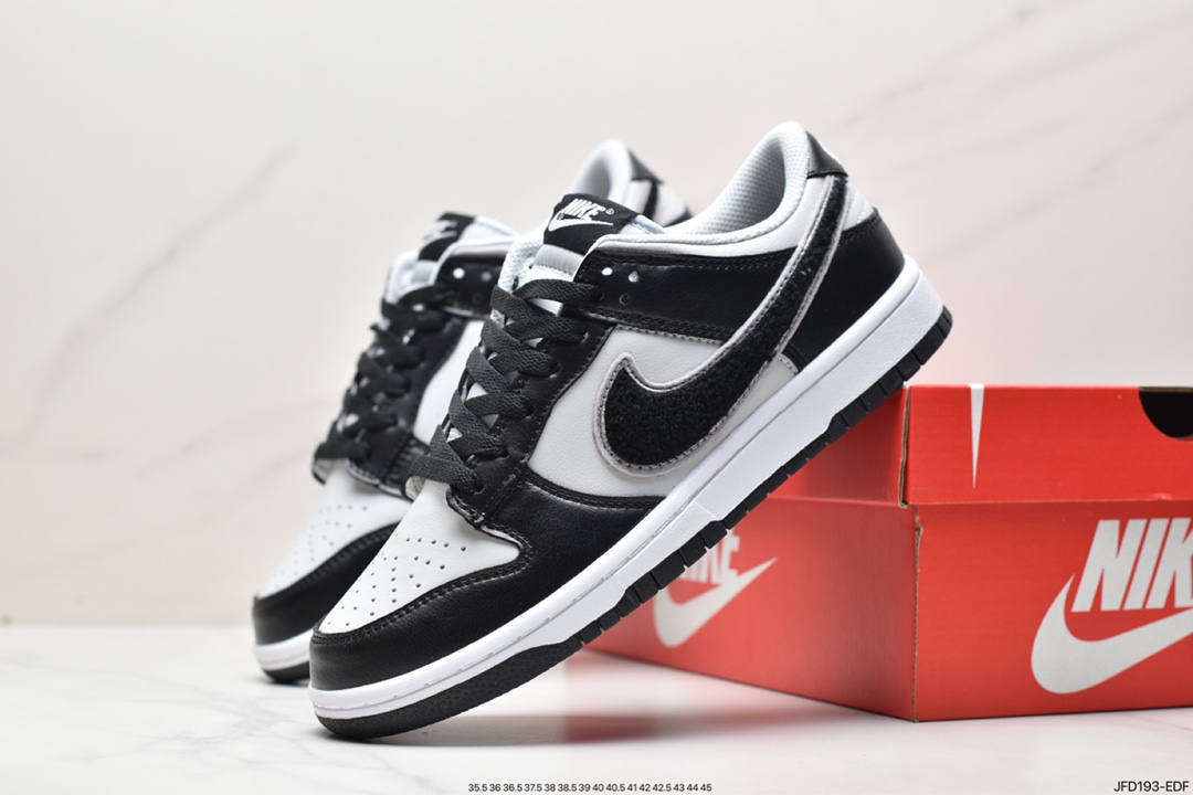 Nike SB Dunk Low Dunk Series Low-top Casual Sports Skateboard Shoes ”Leather Black Gray Towel Velvet Hook” DQ7683-001