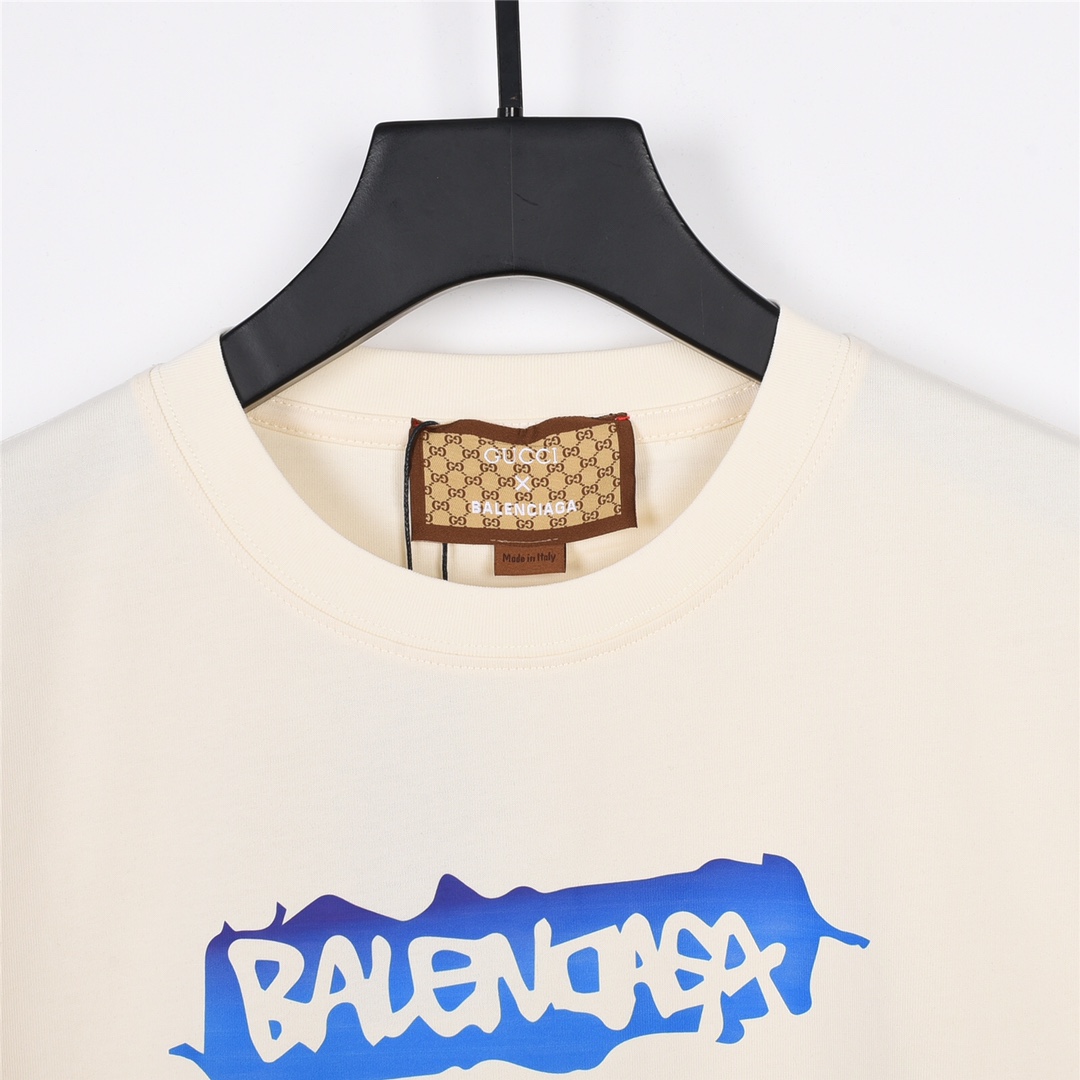 GUCCI BALENCIAGA 古驰联名巴黎世家彩绘字母logo短袖250克双纱