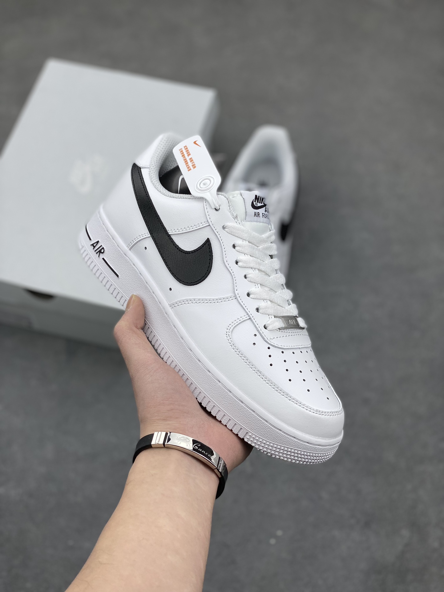 NK Air Force 1 Low White Black, Classic Low Top Sneakers, CJ0952-100