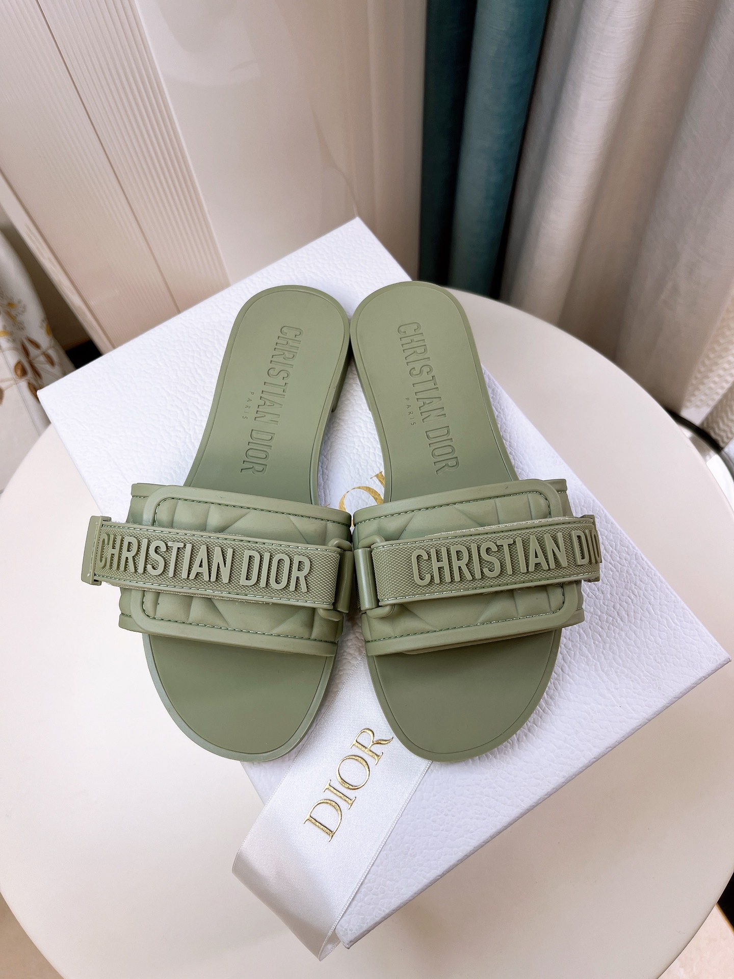 Dior Online
 Shoes Slippers Green Leopard Print PVC Beach