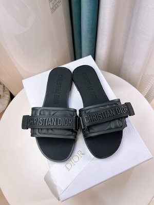 Wholesale 2023 Replica Dior Shoes Slippers Black Leopard Print PVC Beach