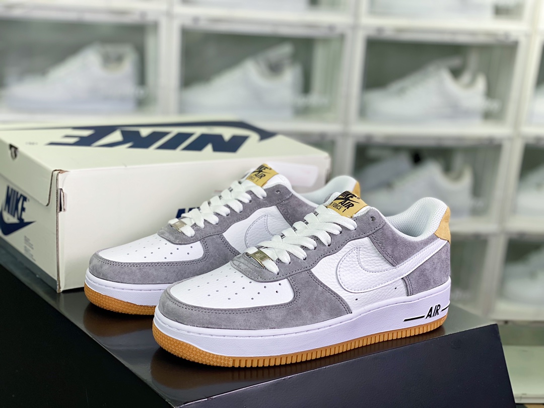 240  Air Force 1′07 Low Suede”White/Grey/Yellow”空军一号板鞋“拼接白深灰黄土”DE0099-005