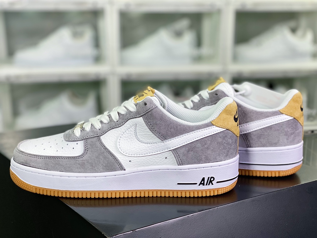 240  Air Force 1′07 Low Suede”White/Grey/Yellow”空军一号板鞋“拼接白深灰黄土”DE0099-005