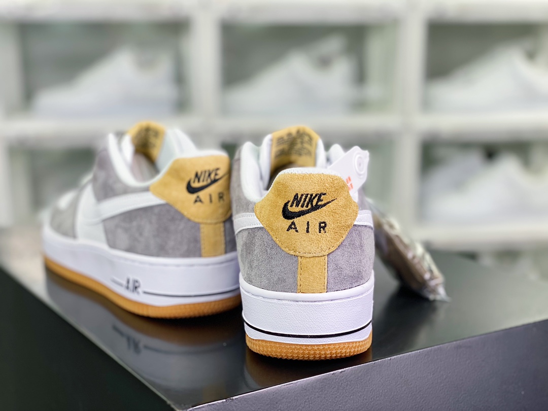 240  Air Force 1′07 Low Suede”White/Grey/Yellow”空军一号板鞋“拼接白深灰黄土”DE0099-005