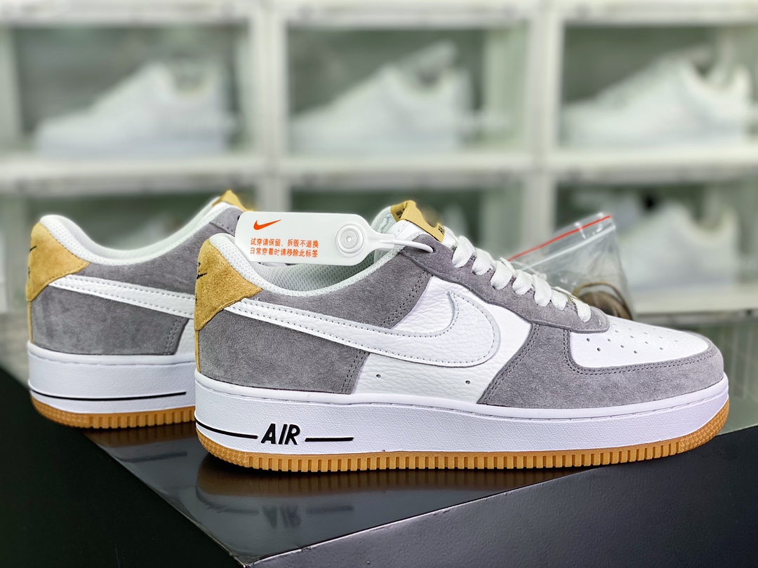 240  Air Force 1′07 Low Suede”White/Grey/Yellow”空军一号板鞋“拼接白深灰黄土”DE0099-005