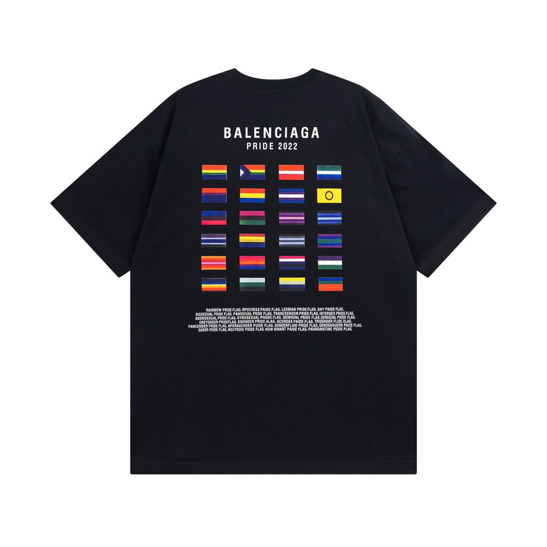 BALENCIAGA/巴黎世家25ss 双人像多国旗直喷印花短袖 黑色白色-Chinese UA Cheap High Quatity Brand Clothes Bags handbags Sneakers wholesale wholesaler seller from China Factory suppliers Fashion Clothing Shoes best Quality Beautiful Price BALENCIAGA/巴黎世家25ss 双人像多国旗直喷印花短袖 黑色白色