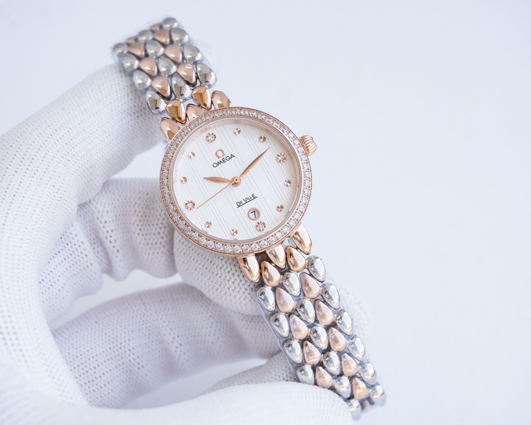 Omega-OMEGA Couple’s Wristwatch: White, Gold, Steel Shells, Quality Assurance.