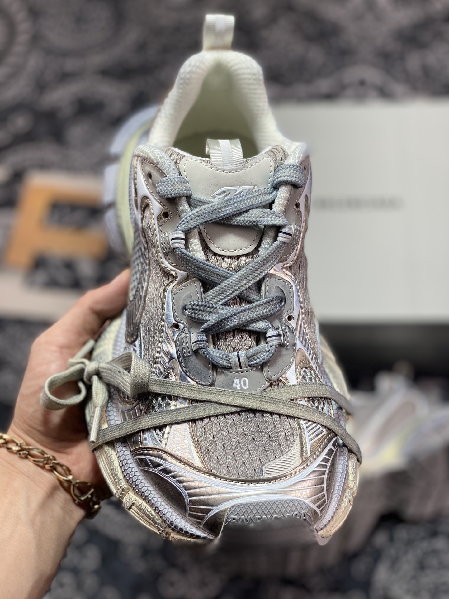 470  BALENCIAGA 3XL Sneakers 3+系列低帮复古阔型慢跑鞋“网织炫彩白银玫瑰金”734734 W3BR5 0208