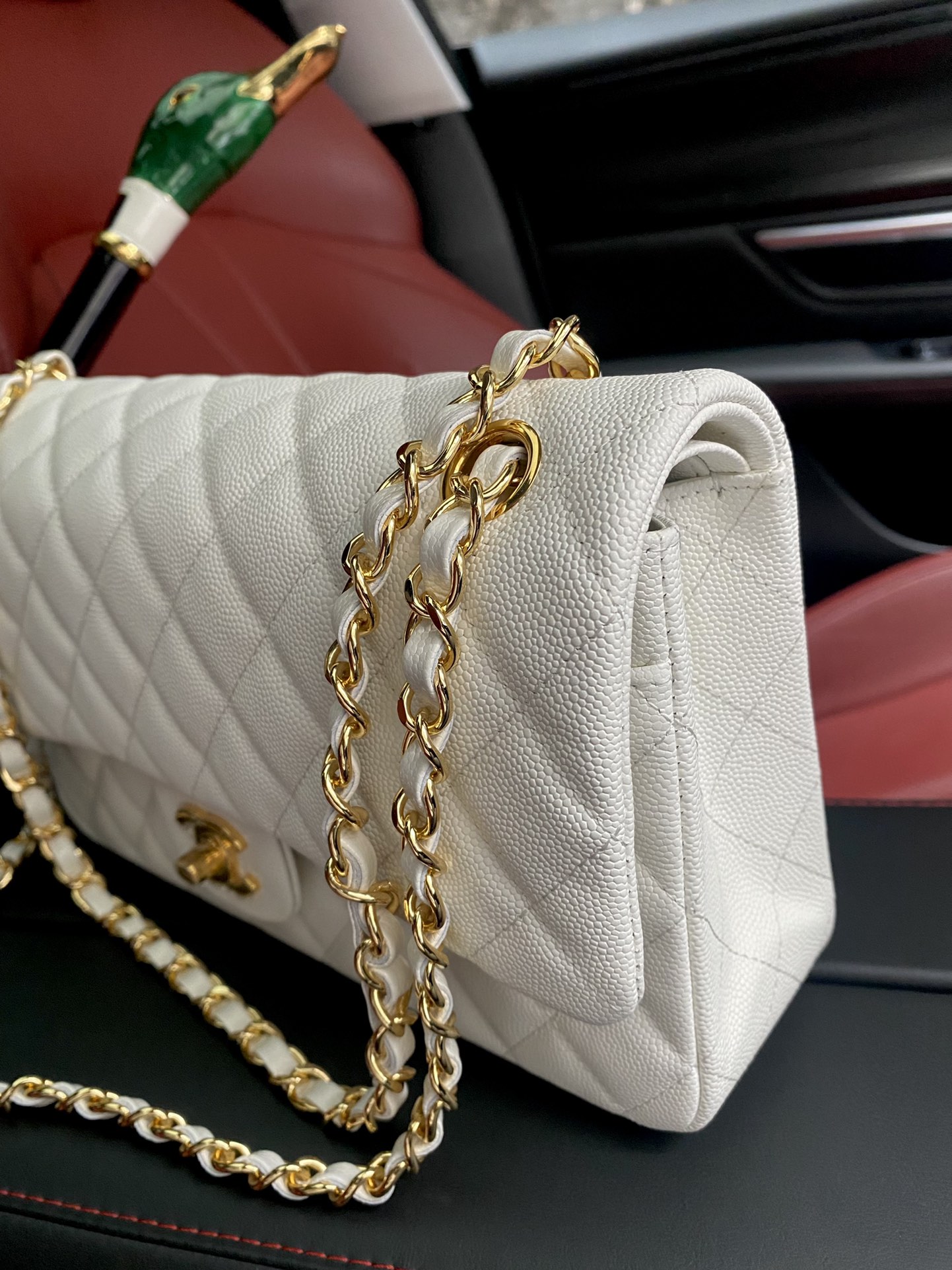 Chanel Classic CF1112 White Caviar Leather Shoulder Bag, 25.5cm