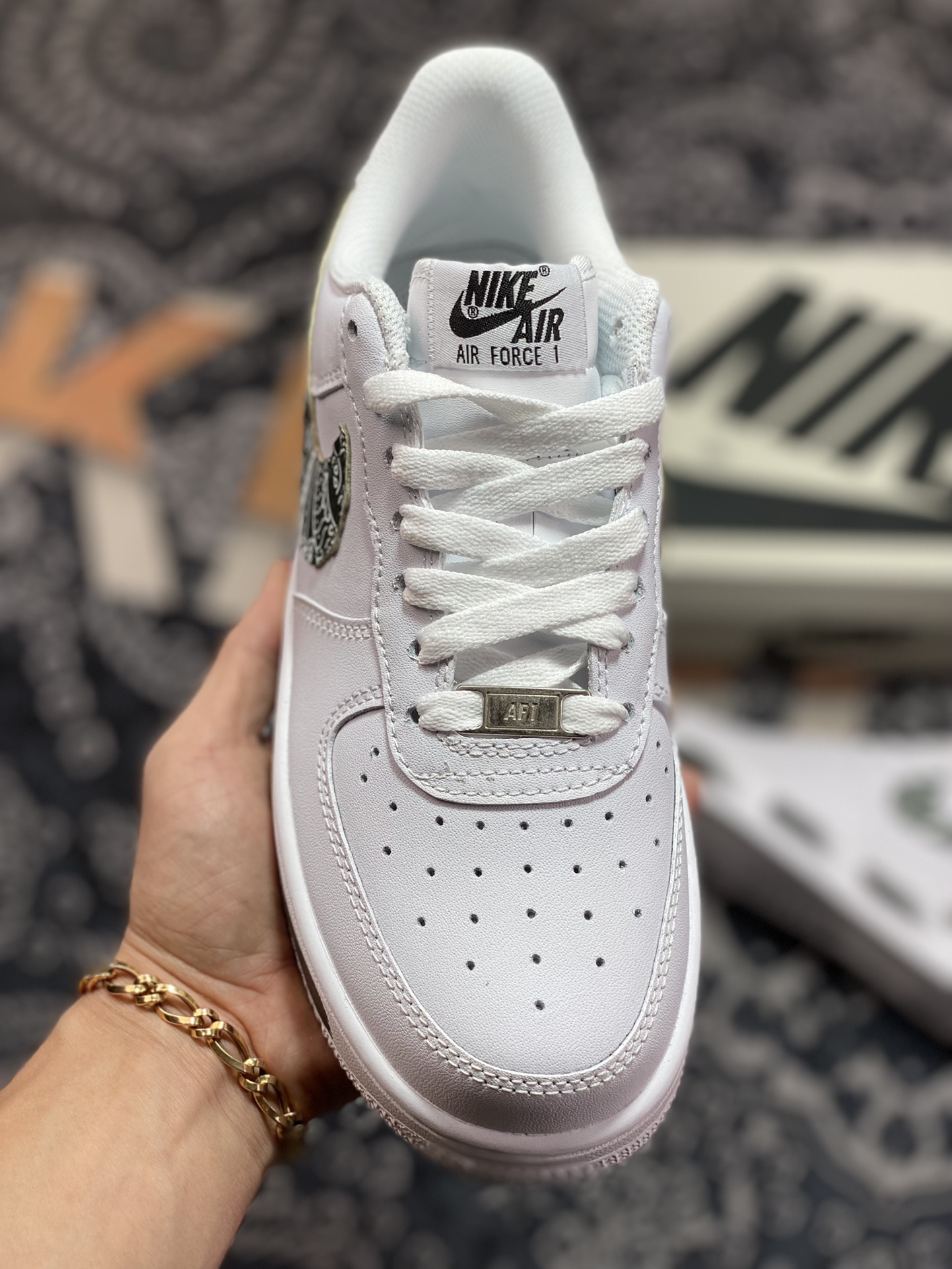 220 Nike Air Force 1’07 Low”White/Black Paisley”空军一号“皮革白黑腰果花涂鸦”DE0099-006