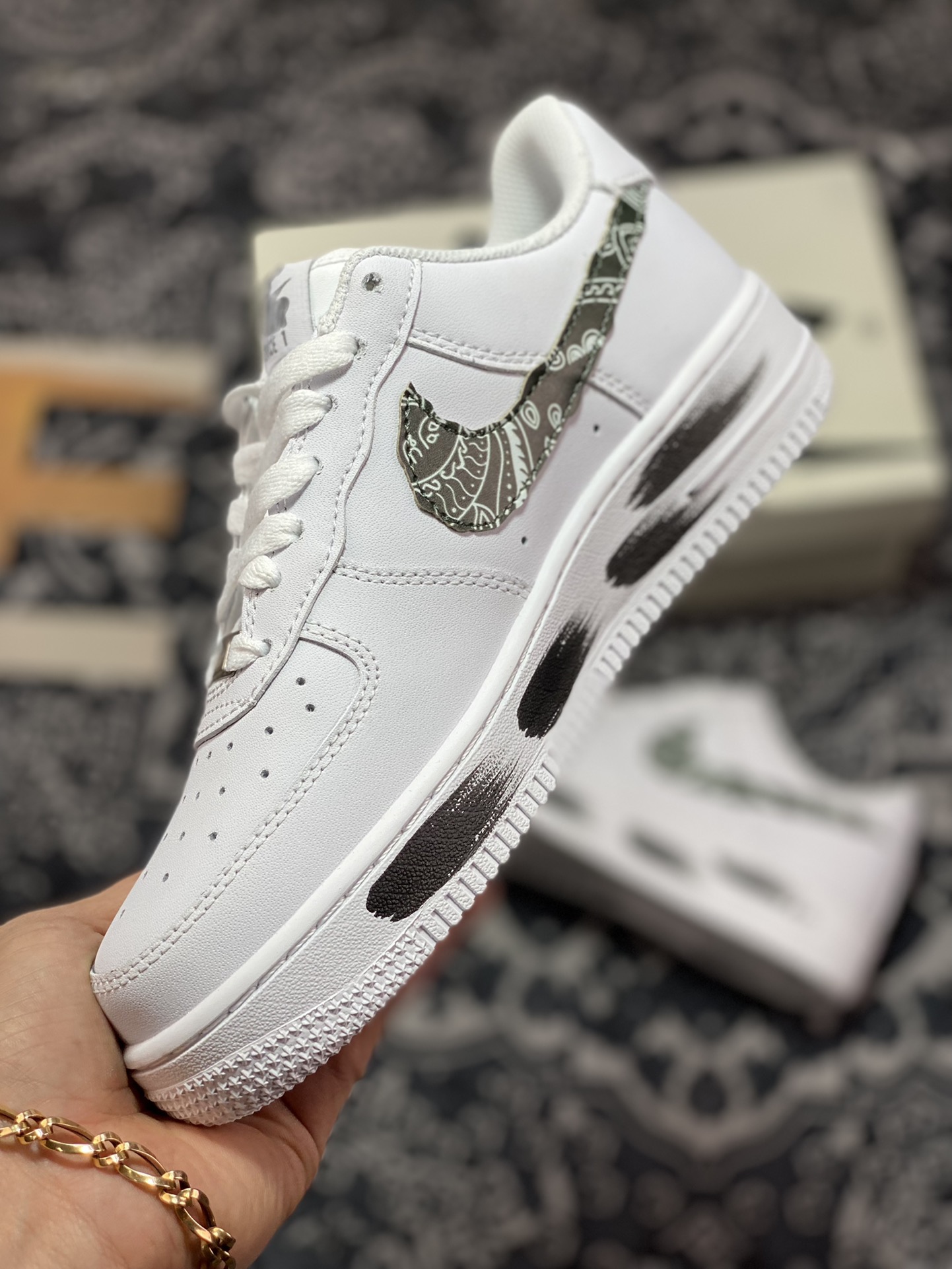 220 Nike Air Force 1’07 Low”White/Black Paisley”空军一号“皮革白黑腰果花涂鸦”DE0099-006