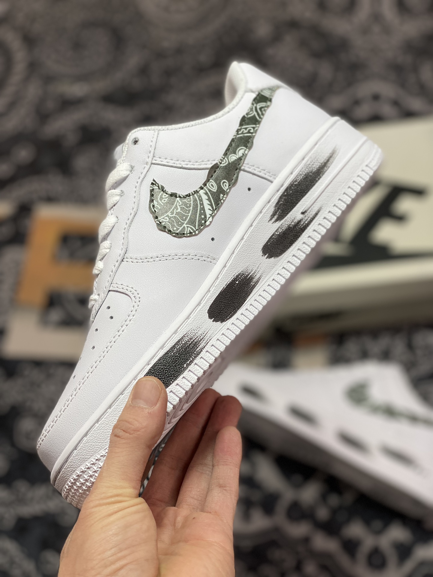 220 Nike Air Force 1’07 Low”White/Black Paisley”空军一号“皮革白黑腰果花涂鸦”DE0099-006