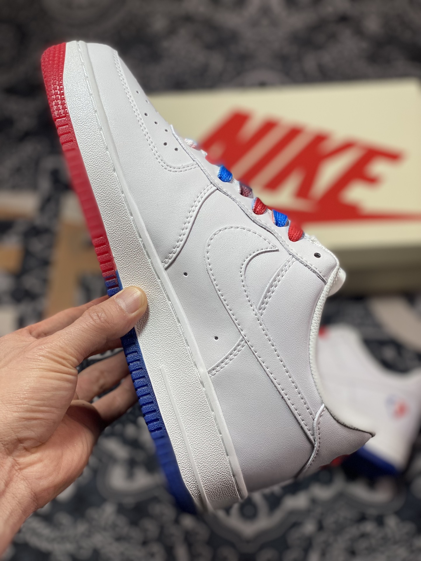 260 Nike Air Force 1’07 Low QS”White/Deep Blue/Red/Philadelphia 76ers”空军一号板鞋“白红深蓝迷你双钩子”NB6578-075