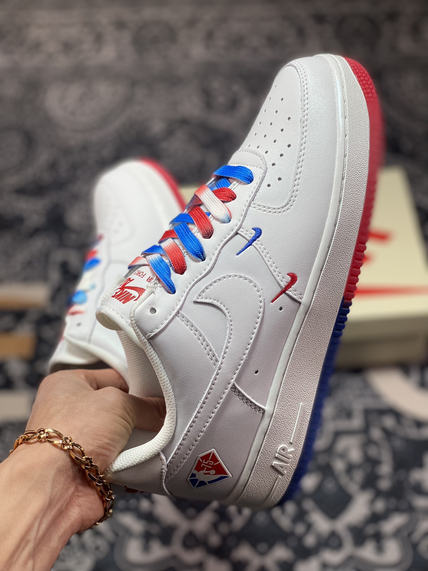 260 Nike Air Force 1’07 Low QS”White/Deep Blue/Red/Philadelphia 76ers”空军一号板鞋“白红深蓝迷你双钩子”NB6578-075
