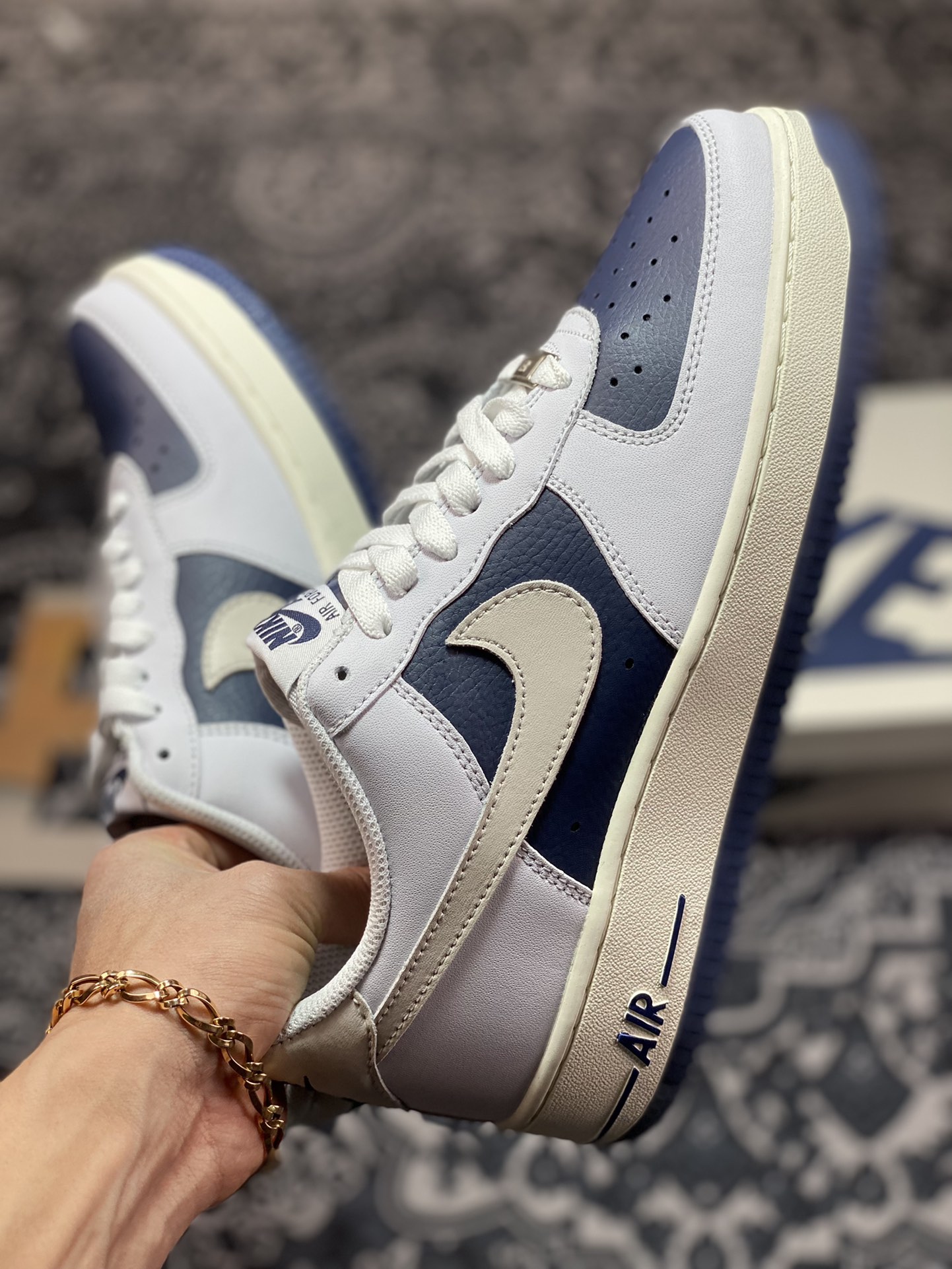 220 Nike By You Air Force 1'07 Low Retro SP空军一号低帮板鞋“皮革白海军蓝小旧金山”DE0099-002