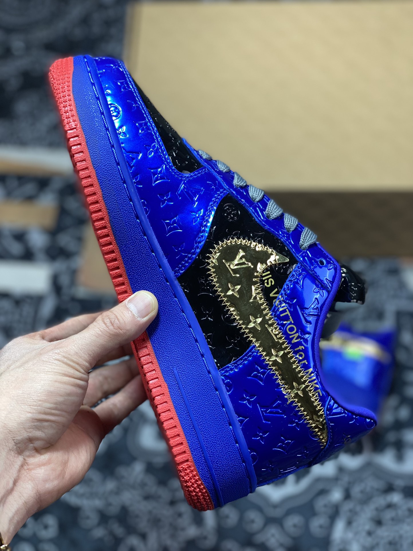 320 Louis Vuitton x Nike Air Force 1'07 LV8 Low”BLACK/BLUE/GOLD”空军一号AEU3BM16M693-LD0212