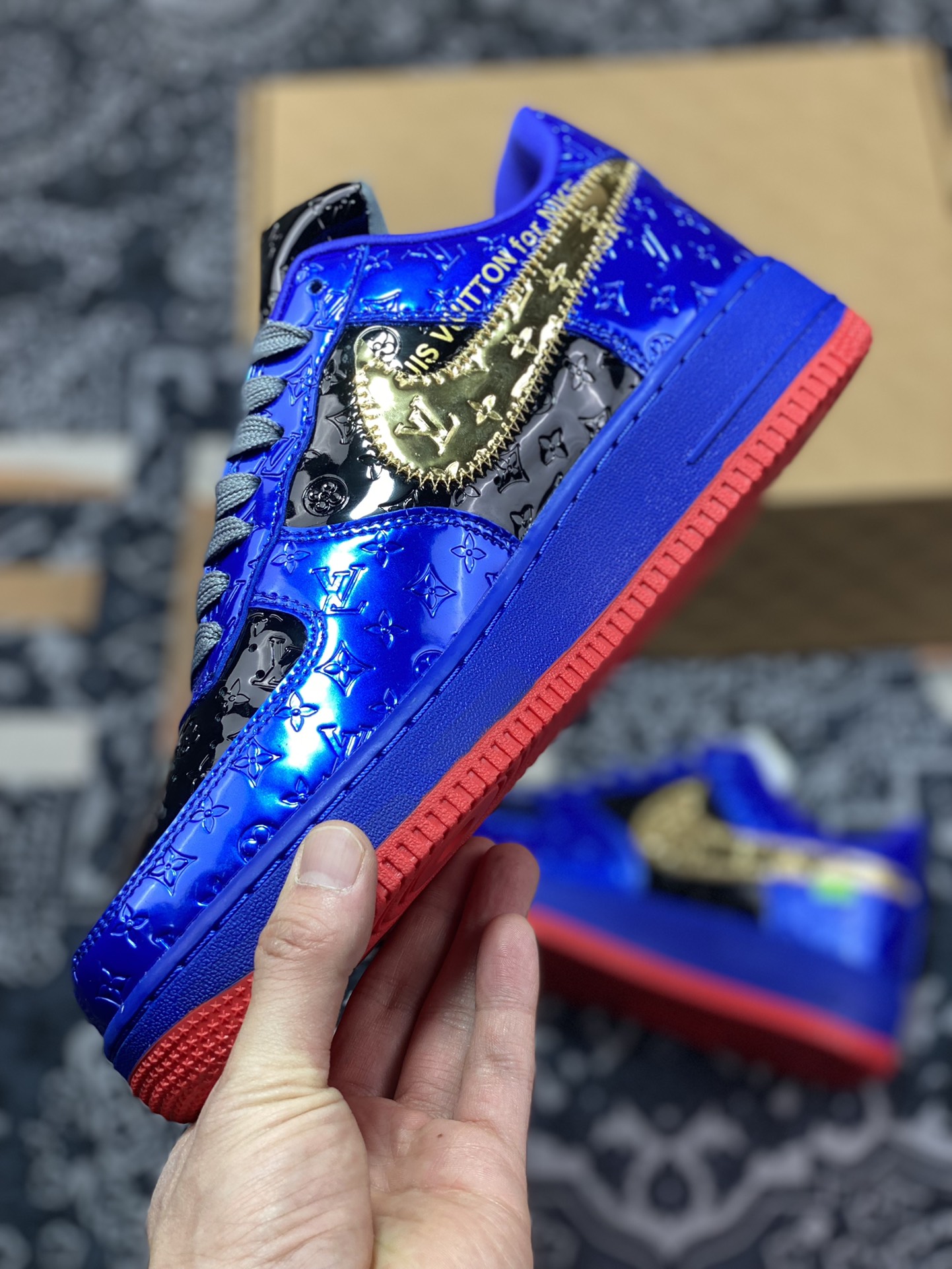 320 Louis Vuitton x Nike Air Force 1'07 LV8 Low”BLACK/BLUE/GOLD”空军一号AEU3BM16M693-LD0212