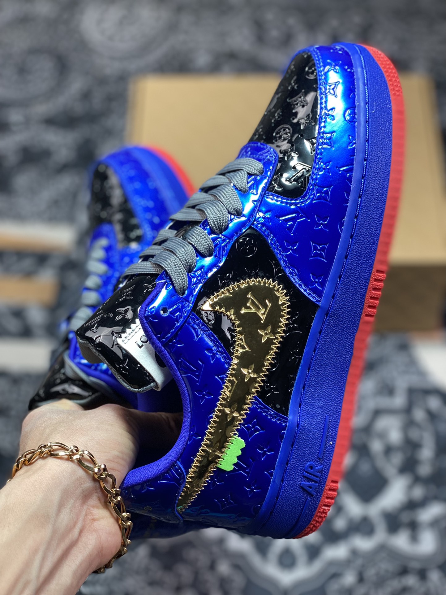320 Louis Vuitton x Nike Air Force 1'07 LV8 Low”BLACK/BLUE/GOLD”空军一号AEU3BM16M693-LD0212