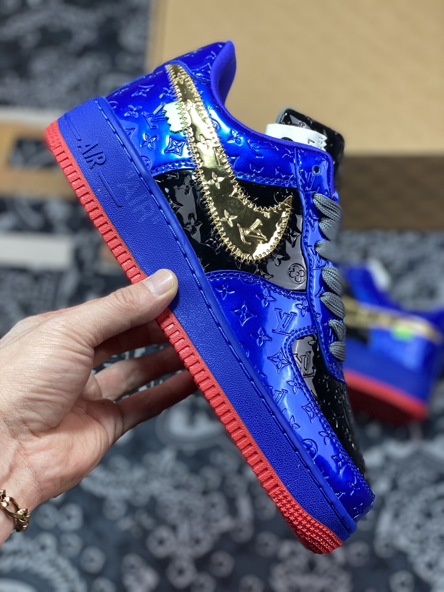 320 Louis Vuitton x Nike Air Force 1'07 LV8 Low”BLACK/BLUE/GOLD”空军一号AEU3BM16M693-LD0212