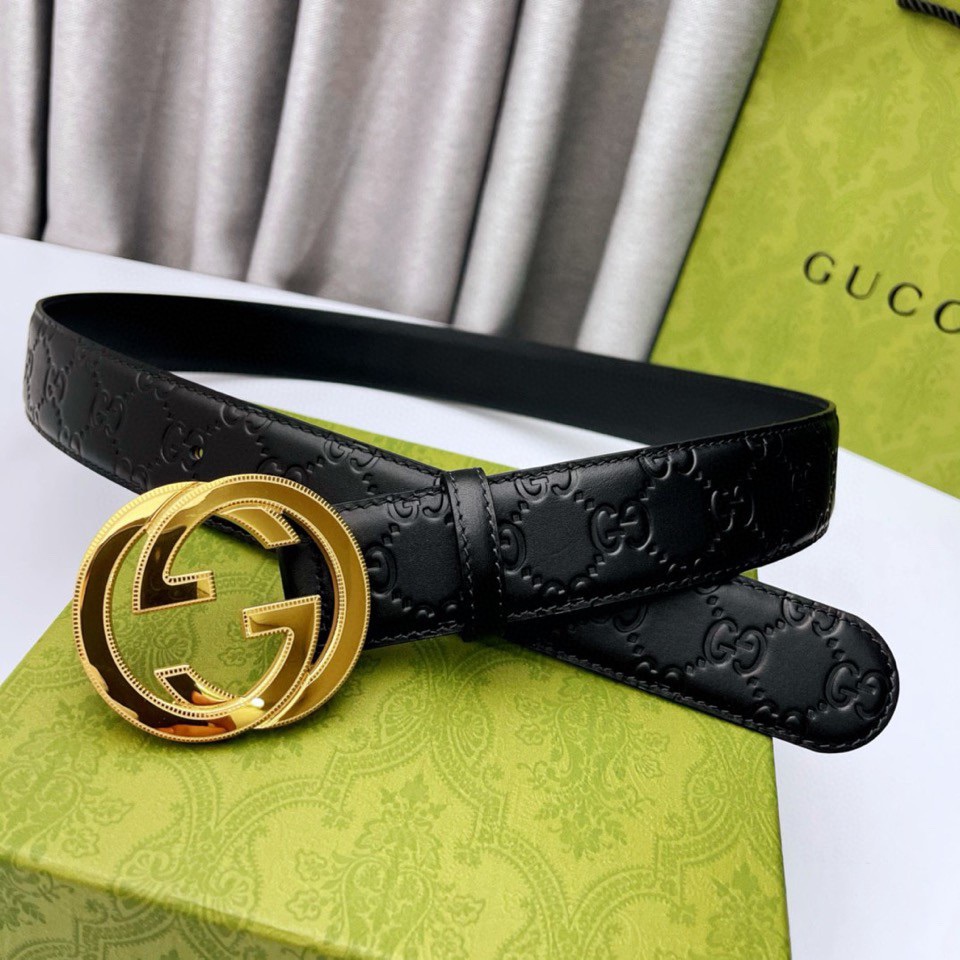 Gucci[正]原单纯钢花纹五金永不掉色头层牛皮精工制作4.0cm原厂压花高端套华实物拍摄！