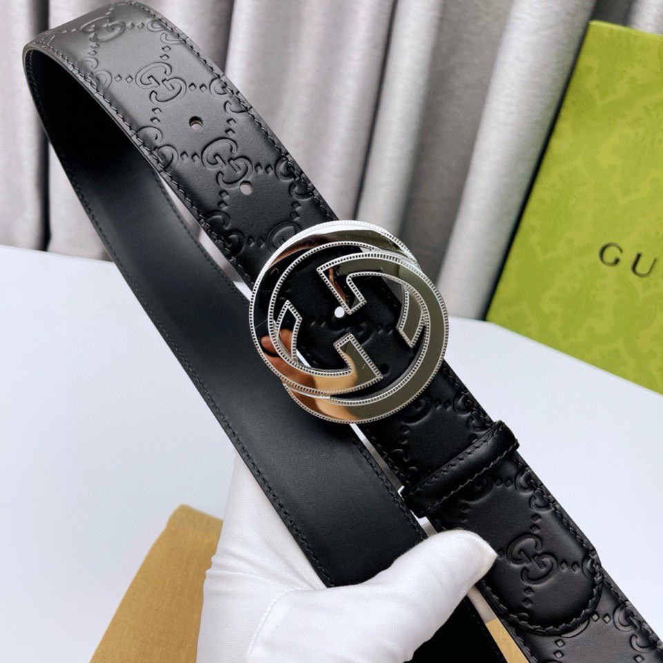 Gucci[正]原单纯钢花纹五金永不掉色头层牛皮精工制作4.0cm原厂压花高端套华实物拍摄！