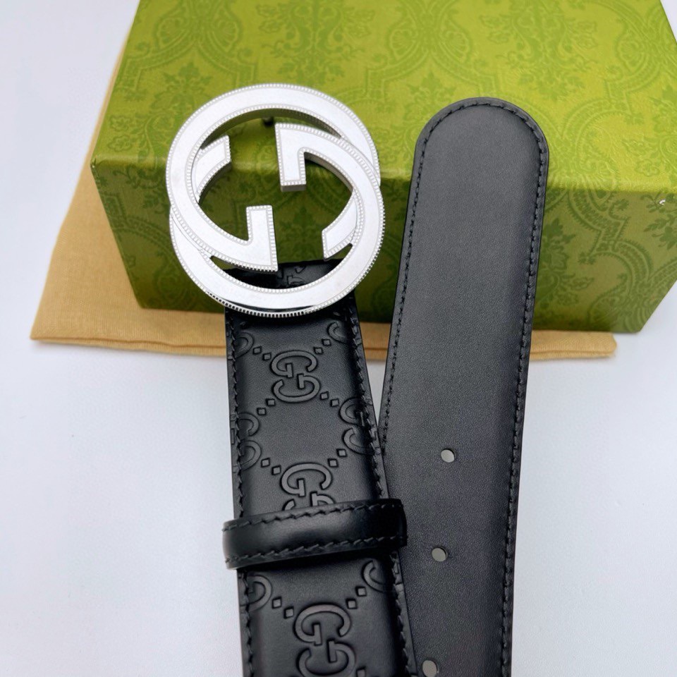 Gucci[正]原单纯钢花纹五金永不掉色头层牛皮精工制作4.0cm原厂压花高端套华实物拍摄！