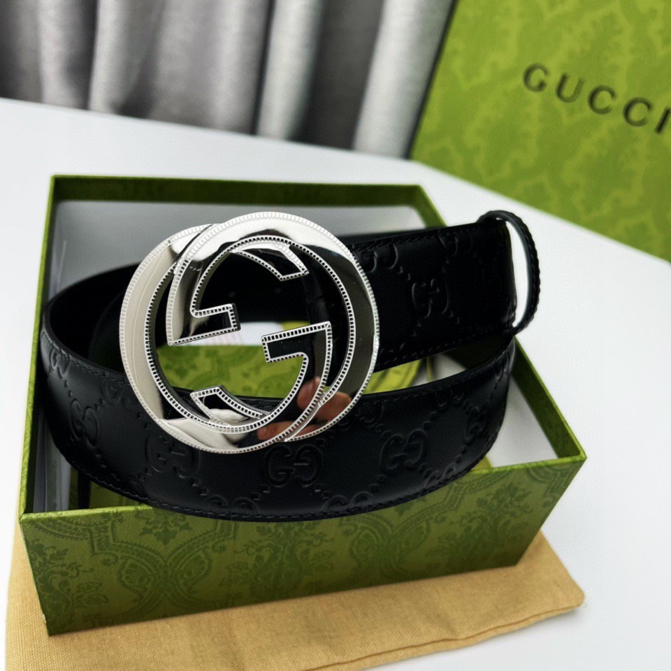 Gucci[正]原单纯钢花纹五金永不掉色头层牛皮精工制作4.0cm原厂压花高端套华实物拍摄！