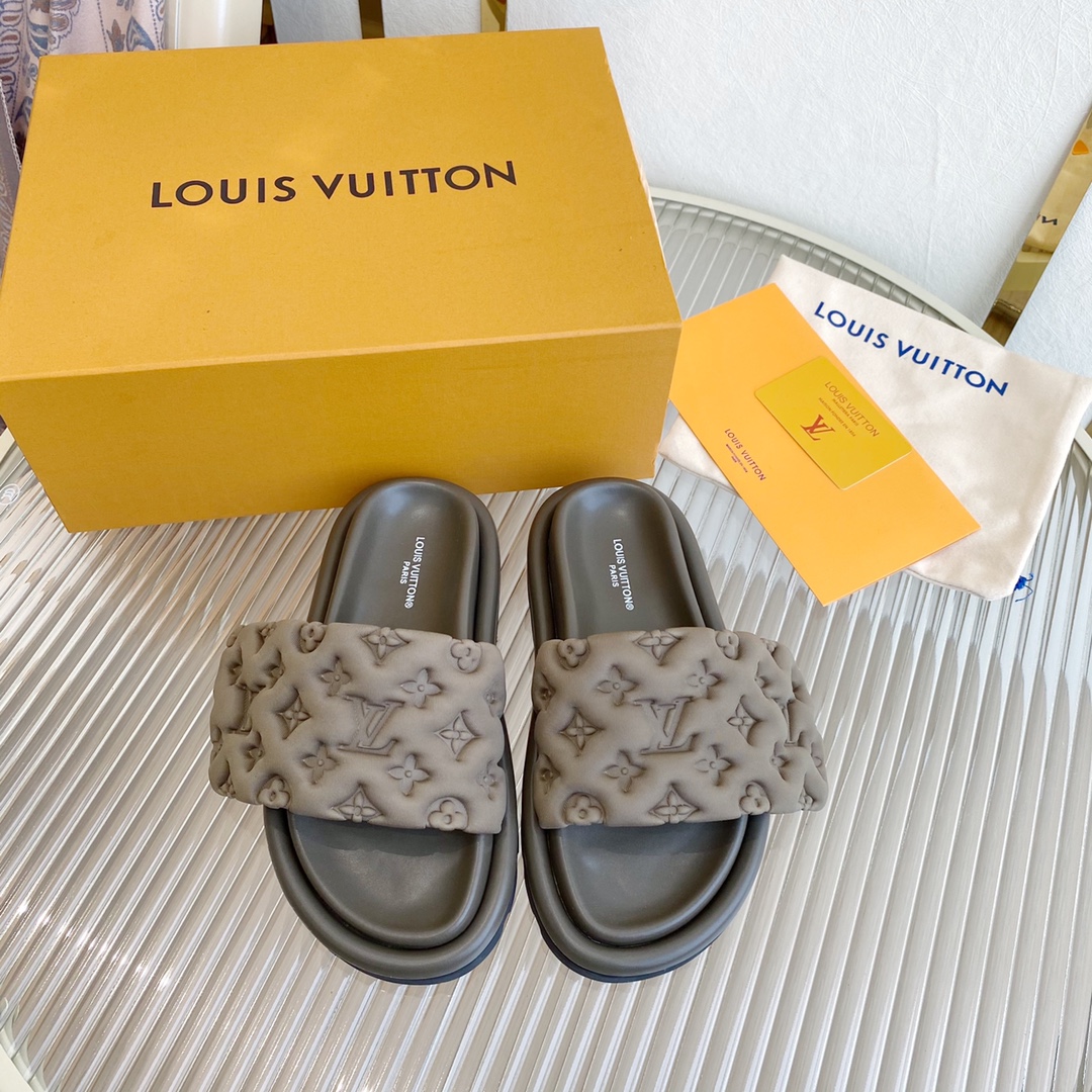 LOUIS VUITTON Тонкий рельефный узор, сандалии-шлепанцы на липучке в конфетных тонах, стильные и удобные — премиум-версия