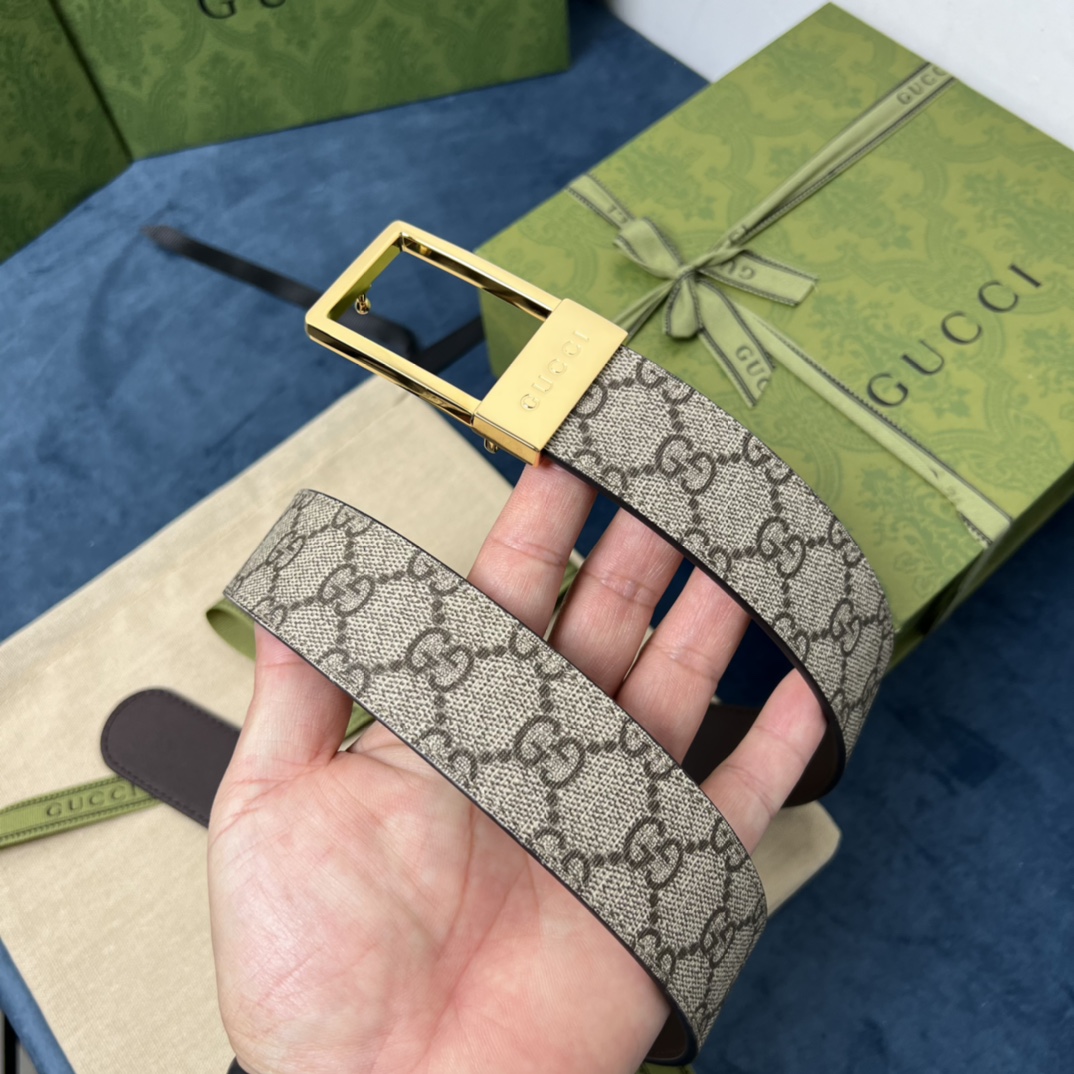 古驰 原单品质 采用双面头层牛皮，扣头采用精品纯铜内穿扣，正品开版。专营专柜款！宽度3.5cm