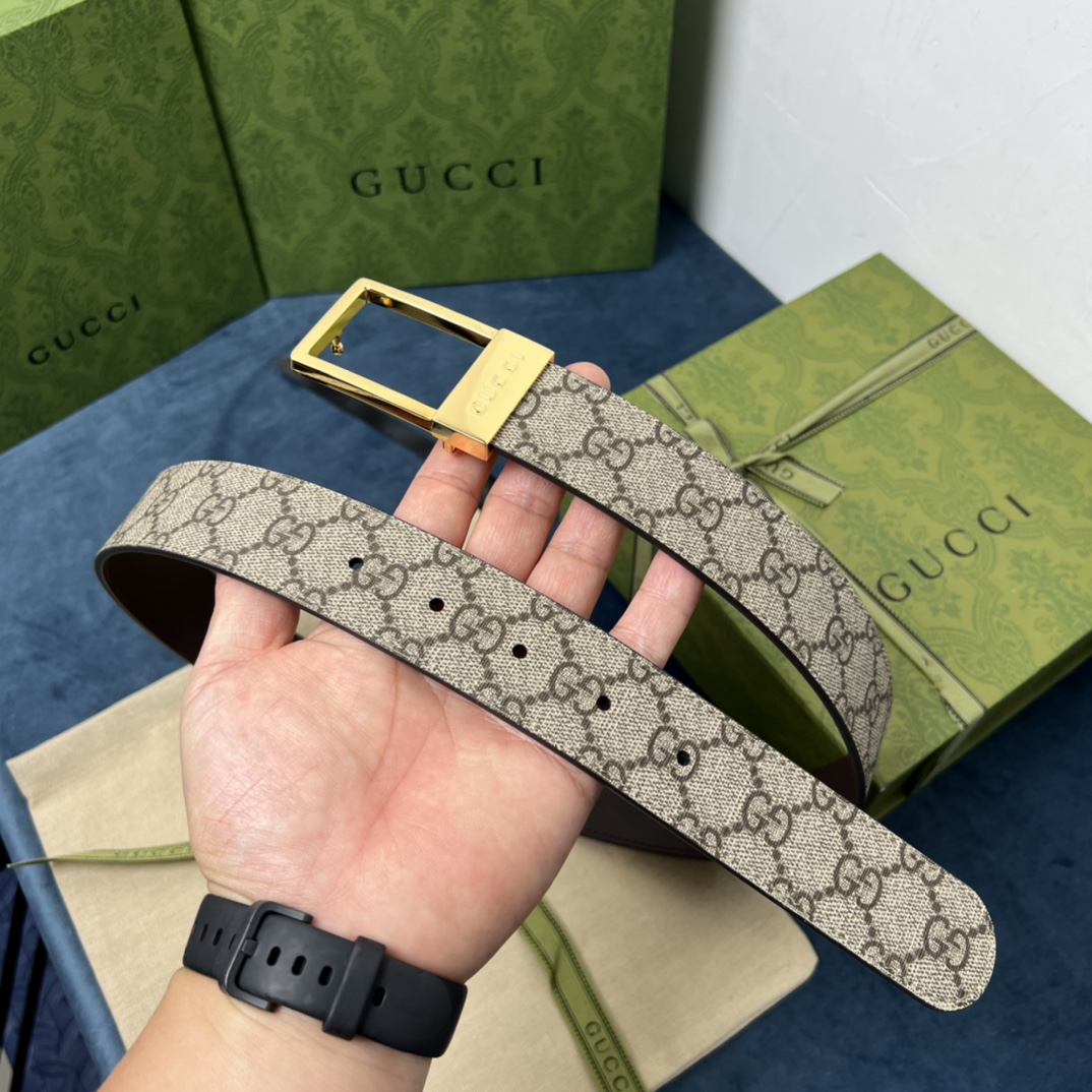 古驰 原单品质 采用双面头层牛皮，扣头采用精品纯铜内穿扣，正品开版。专营专柜款！宽度3.5cm